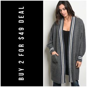 ❄️LAST2️⃣//GRAY VARSITY STRIPED CARDIGAN
